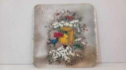 YENİ YIL HEDİYESİ ÇİÇEK VE KAR TEMALI KARTPOSTAL,RENKLİ,ARKASINA YAZILMAMIŞ 11 X 11 CM EBADINDA