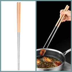 OMENİV'DEN BİR ÇİFT EKSTRA UZUN METAL CHOPSTİCK YEMEK PİŞİRME MAŞASI AHŞAP SAP TENCERE MANGAL OUTDOOR KAMP ŞEF