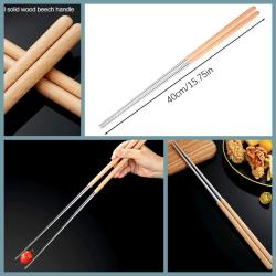 OMENİV'DEN BİR ÇİFT EKSTRA UZUN METAL CHOPSTİCK YEMEK PİŞİRME MAŞASI AHŞAP SAP TENCERE MANGAL OUTDOOR KAMP ŞEF