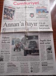 Cumhuriyet Gazetesi - 7 Mart 2003 - Ali Sami Yen Stadında Sarı Lacivert Yasak - Beşiktaş 100 Yaşında - Kofi Annan'a Hayır - İngilizden Kirli Sırlar Irak'a Tesis Kurduğu Ortaya Çıktı - Çin De ABD'nin Karşısında - Melih Gökçek Yargıyla İnatlaşıyor Hitit Güneşi Yine Doğacak - Savaşa İnat Yine Sinema