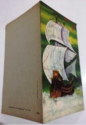 HEDİYE KARTPOSTALI, ÇİFT YAPRAK, BÜYÜK BOY, YELKENLİ GEMİ ÇİZİMİ (TEPESİNDE HİLAL AY VE DENİZDE DALGALAR), ARKASI YAZILMAMIŞ, RENKLİ, 11,5 X 20 CM EBADINDA - 1940'LAR, 1950'LER, 1960'LAR, 1970'LER 1980'LER