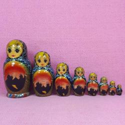 VINTAGE RUS EL BOYAMA 8 ADET MATRUŞKA SET