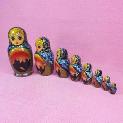 VINTAGE RUS EL BOYAMA 8 ADET MATRUŞKA SET