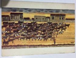 HEDİYE KARTPOSTALI, ÇİFT YAPRAK, YALÇIN GÖKÇEBAĞ'IN ''ÇOCUK VE SÜRÜSÜ'' ADLI SULUBOYA RESMİ, ARKASI YAZILMAMIŞ, RENKLİ, 15 X 12 CM EBADINDA - 1940'LAR, 1950'LER, 1960'LAR, 1970'LER 1980'LER