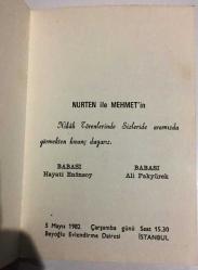 DÜĞÜN DAVETİYESİ KARTI, ÇİFT YAPRAK, NURTEN ENÖNSOY ile MEHMET PAKYÜREK'İN 1982 TARİHLİ DÜĞÜNÜ, 10 X 15 CM EBADINDA