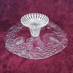 VINTAGE KABARTMA MEYVELER TASVİRLİ BÜYÜK BOY AYAKLI PASTA KEK SUNUM TABAĞI ÇAP 33 cm