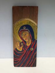 Antika Büyük El Boyama Ahşap İkona