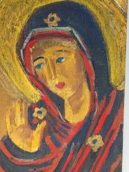 Antika Büyük El Boyama Ahşap İkona