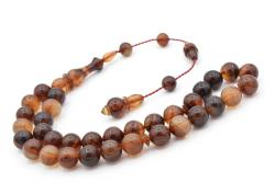 Mesut Elma Usta İşçilikli Hareli Kahverengi Sıkma Kehribar Tesbih