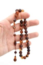 Mesut Elma Usta İşçilikli Hareli Kahverengi Sıkma Kehribar Tesbih