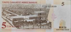 (5) BEŞ YENİ TÜRK LİRASI 8.EMİSYON ÇİL+++ ( E39 83 1839 )