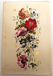 HEDİYE KARTPOSTALI, ÇİFT YAPRAK, BEYAZ FON ÜZERİNE ÇİZİLMİŞ HER RENK VE ÇEŞİT ÇİÇEKLER, KÖŞE ÇİZGİLERİ ALTIN SARISI VE PARLAK DOKULU, İÇİ YAZILI, RENKLİ, 12  X 18 CM EBADINDA - 1940'LAR, 1950'LER, 1960'LAR, 1970'LER 1980'LER