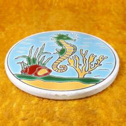 VINTAGE EL BOYAMA DENİZ ATI RESİMLİ SERAMİK TABAK ÇAP 9 cm HANDPAINTED IN GREECE