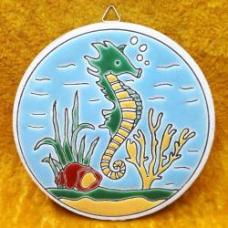 VINTAGE EL BOYAMA DENİZ ATI RESİMLİ SERAMİK TABAK ÇAP 9 cm HANDPAINTED IN GREECE