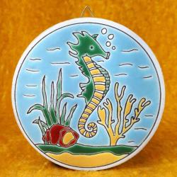 VINTAGE EL BOYAMA DENİZ ATI RESİMLİ SERAMİK TABAK ÇAP 9 cm HANDPAINTED IN GREECE