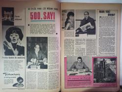 Pazar Haftalık Aktüalite Sinema Tiyatro Müzik ve Magazin Dergisi  - 23 Nisan 1966 - Belgin Doruk - Fatma Girik - Safa Kılıçoğlu - Osman Karaca - Renda Poğda - Lee Chan - Leyla Tunca - Sevda Ferdağ - Filiz Akın - Ajda Pekkan - Nilüfer Aydan - Zeynep Berk - Fikret Hakan - Belgin Doruk - Öztürk Serengil - Rik Van Nutter - Marilu Tolo - Sevinç Pekin - Metin Erksan - Mengü Yeğin - Sema Özcan-  Müşfik Kenter - Gönül Yazar - Salih Güney - Zuhal Tan - Siluetler - Selçuk Alagöz - Mavi Işıklar - Ali Atasagun Dörtlüsü - İzmir'in Kent Yedilisi fotoğraf ve haberi - Aşk Mektupları Haberi - Sinema Haberleri - Hanımlar İçin Haberi - Altın Mikrofon Büyük İlgi Topladı Haberi - Pretty Quick Krem Reklamı - Pop Sentetik Çamaşır Tozu Reklamı - Docteur Renaud Bakım Kremi Reklamı - Hoover Çamaşır Makinesi Reklamı - Tam Takım Dergi
