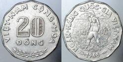 Efemera - VİETNAM 20 DONG 1968 PİRİNÇ TARLASI VE ÇİFTÇİ TEMALI.  30 mm ÇAPINDA. AZ ÇIKAR. - kitantik - kitaLog