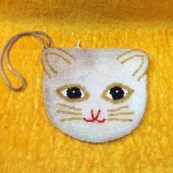 VINTAGE ELYAPIMI BONCUKLU KEDİ YÜZÜ FORMLU FERMUARLI CÜZDAN