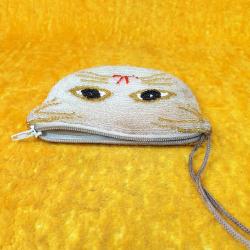VINTAGE ELYAPIMI BONCUKLU KEDİ YÜZÜ FORMLU FERMUARLI CÜZDAN
