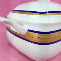 VINTAGE SCHERZER BAVARIA GERMANY ALTIN YALDIZ DEKORLU KOBALT PORSELEN ÇORBALIK