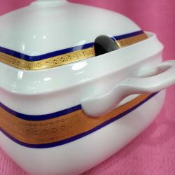 VINTAGE SCHERZER BAVARIA GERMANY ALTIN YALDIZ DEKORLU KOBALT PORSELEN ÇORBALIK