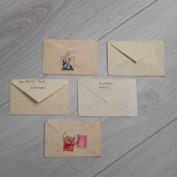 70 li yıllar Postadan Geçmiş 5 Adet  Mini Boy Zarf