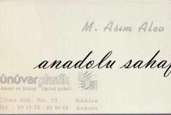 Kartvizit: M. Asım Alev - Ünüvar Plastik, Ankara