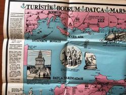 TURİSTİK BODRUM, MARMARİS, DATÇA HARİTASI / 82cm x 56cm ebadında - ÜMİT YURTSEVEN - MART 1973, BİRİNCİ 1. İLK BASIM
