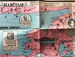 TURİSTİK BODRUM, MARMARİS, DATÇA HARİTASI / 82cm x 56cm ebadında - ÜMİT YURTSEVEN - MART 1973, BİRİNCİ 1. İLK BASIM