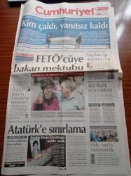 Cumhuriyet Gazetesi - 17 Haziran 2019 - Fenerbahçe Başkanı Ali Koç Devlet Bahçeli'yi ziyaret Etti - Ekrem İmamoğlu Ve Binali Yıldırım Canlı Yayında Karşı Karşıya - FETÖ'cüye Bakan Mektubu -  Hazine Ve Maliye Bakanı Berat Albayrak - İBB'den Binali Yıldırım Adına Vaatler - Berkin Elvan Vurulduğu Yerde Anikdi- Atatürk'e Sınırlama - İdlib'de Gözlem Noktasına Havan Saldırısı