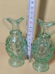 11 CM İTALYAN VİNTAGE MİNİ YEŞİL CAM SÜRAHİ ÇİFT. EA 40 ML DAMGALI YAĞLIK/SİRKELİK