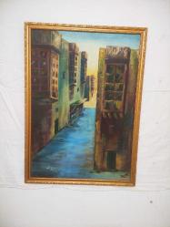 7621-DUBAİLİ RESSAM İMZALI DROLİT ÜZERİ YAĞLI BOYA RESİM AHŞAP ÇERÇEVELİ TABLO