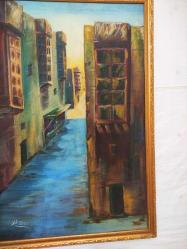 7621-DUBAİLİ RESSAM İMZALI DROLİT ÜZERİ YAĞLI BOYA RESİM AHŞAP ÇERÇEVELİ TABLO