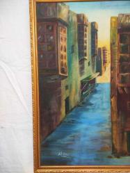 7621-DUBAİLİ RESSAM İMZALI DROLİT ÜZERİ YAĞLI BOYA RESİM AHŞAP ÇERÇEVELİ TABLO