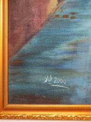 7621-DUBAİLİ RESSAM İMZALI DROLİT ÜZERİ YAĞLI BOYA RESİM AHŞAP ÇERÇEVELİ TABLO