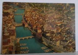 Efemera - ŞEHİR KARTPOSTALI-ALMANYA/ZÜRİH LİMMAT ESKİ ŞEHİR YUKARIDAN GÖRÜNTÜSÜ,ARKASINA YAZILMAMIŞ, RENKLİ, 12 X 16 CM EBADINDA - 1950'LER, 1960'LAR, 1970'LER, 1980'LER - kitantik - kitaLog