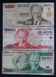 Efemera - 7. Emisyon 5/10/20 Milyon Türk Lirası T/ÇT/ÇÇT KAĞIT PARA SETİ - kitantik - kitaLog