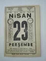 Efemera - Büyük Saatli Maarif Takvimi : 23 Nisan 1959 Perşembe TAKVİM YAPRAĞI - kitantik - kitaLog
