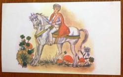 HEDİYE KARTPOSTALI, BEYAZ AT ÜSTÜNDE SÜNNET ÇOCUĞU ÇİZİMİ, ARKASI YAZILMAMIŞ, RENKLİ, 13 X 8 CM EBADINDA - 1940'LAR, 1950'LER, 1960'LAR, 1970'LER 1980'LER