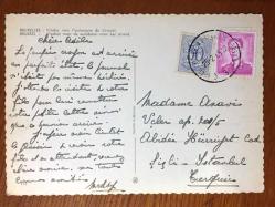 ŞEHİR KARTPOSTALI, BELÇİKA'NIN BAŞKENTİ BRÜKSEL'DE BİR CADDE VE ÜZERİNDEN GEÇEN VİYADÜK VE ESKİ MODEL ARABALAR, NOSTALJİK BİR FOTOPRAF, ARKASI YAZILI VE ÇİFT PULLU, RENKLİ, 15 X 10 CM EBADINDA - 1940'LAR, 1950'LER, 1960'LAR, 1970'LER 1980'LER