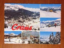ŞEHİR KARTPOSTALI, İSVİÇRE CRANS SIERRE KAYAK ALANINDAN KAR MANZARALARI, ARKASI YAZILI VE PULLU, RENKLİ, 15 X 10 CM EBADINDA - 1940'LAR, 1950'LER, 1960'LAR, 1970'LER 1980'LER