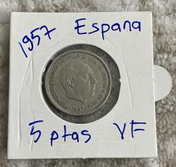 1957 ispanya 5 ptas madeni para ÇT