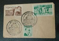 1958 Edirne Kırkpınar Güreşleri Mini kartvizit zarfı Bergama Tam seri üzerine özel damgalı zarf