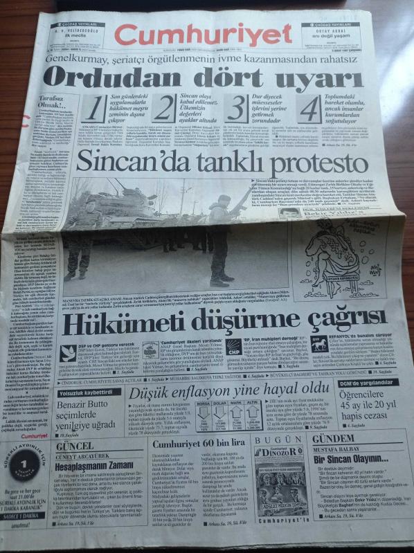 Cumhuriyet Gazetesi 5 Şubat 1997 Genelkurmay Şeriatçı  