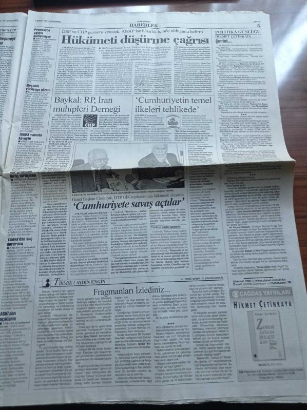 Cumhuriyet Gazetesi 5 Şubat 1997 Genelkurmay Şeriatçı  