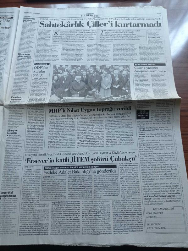 Cumhuriyet Gazetesi 5 Şubat 1997 Genelkurmay Şeriatçı  