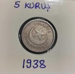 5 KURUŞ 1938 ÇÇT/ÇA+++