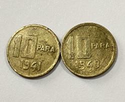 1940-1941 TC 10 para 2 adet madeni para Temiz