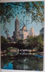ŞEHİR KARTPOSTALI-ABD/NEW YORK CENTRAL PARK VE MİMARİ YAPILARIN GÖRÜNTÜSÜ,ARKASINA YAZILMAMIŞ,RENKLİ, 10 X 14 CM EBADINDA - 1950'LER, 1960'LAR, 1970'LER, 1980'LER