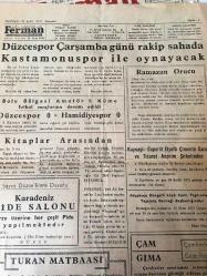 Ferman Kültürel İktısadi Siyasi Hür  Gazete  22 Eylül 1975  Düzce yerel,taşra basını-Fiskobirlik Alım Merkezlerine mi Satılıyor -Yerlere ve duvarlara yazı  yazanlar hapsedilecekler  Anadolu Basını Bursa Bölge toplantısında konuşan Basın-Yayın  genel müdür vekili  Doğan  Kasaroğlu   1934 'ün düdüğüyle 1975 te  hırsız kovalıyorsunuz  dedi-  Düzce Askerlık Şubesıne bir ( bay) memur alınacak  -Köylerdeki Eğitim Sorunu   -Sanat ve Edebiyat - Düzcespor Çarşamba günü rakip  sahada Kastamonu spor ile oynayacak